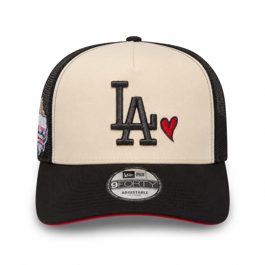 New A-Frame Trucker Los Angeles Dodgers "Cream/Black Hearts" Snapback Cap